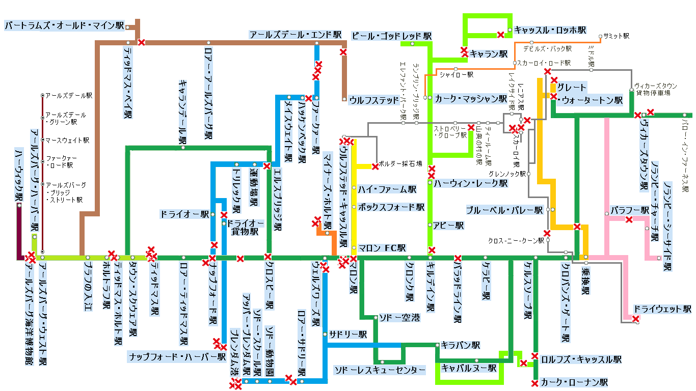 きかんしゃトーマスの路線図に事故が起きたところに をつけてみた