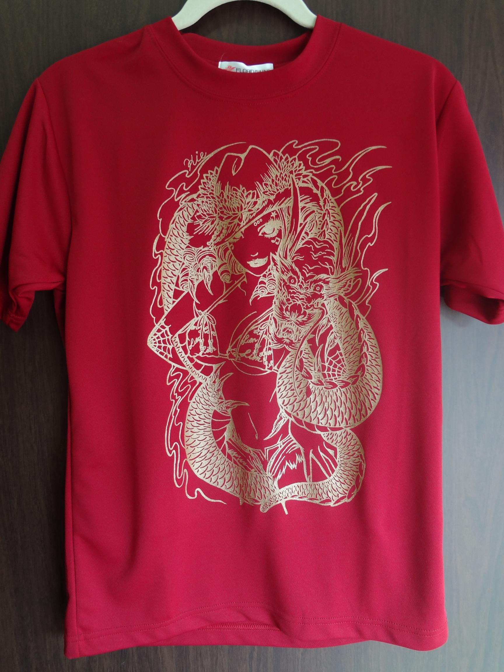 Art Studio Lien Tシャツ 龍と女の子 えんじ色