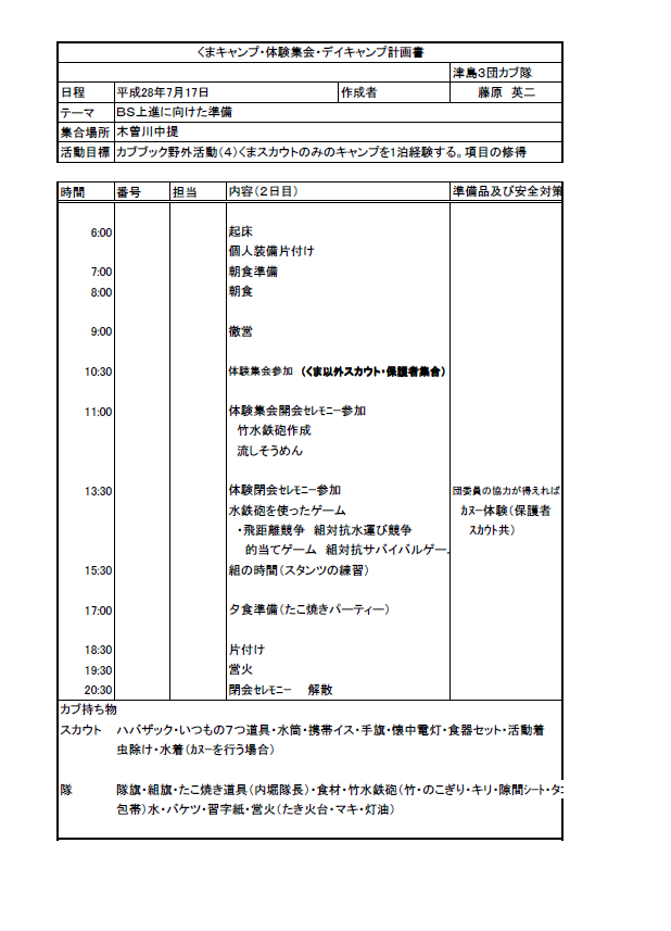 日本ボーイスカウト津島第３団 団本部 事務局からの連絡