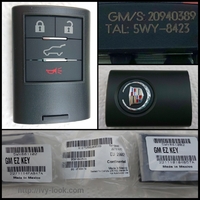 【純正】GM EZ KEY TAL：5WY-8423 キャデラック ハッチ4ボタン　四角スマートキー 1、2刻印　2個セット