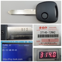 スズキ　982刻印　グレー色トランスミッター　ID47 1ボタン　キーレスブランクキー　部品番号37145-72MA2     1本