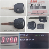 スズキ部品番号37145-79R10 ★ワゴンR MH55S 2019/10～ 刻印無し　黒色トランスミッター　ID47 1ボタン　キーレスブランクキー　 1本