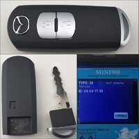 【中古未使用美品】ID39 7953P表示 マツダ　プッシュスタート用　２ボタン　アドバンスキー純正品番KOY5-67-5DY(マツダ中古スマートキーの登録はチェックランプが付く場合があります)